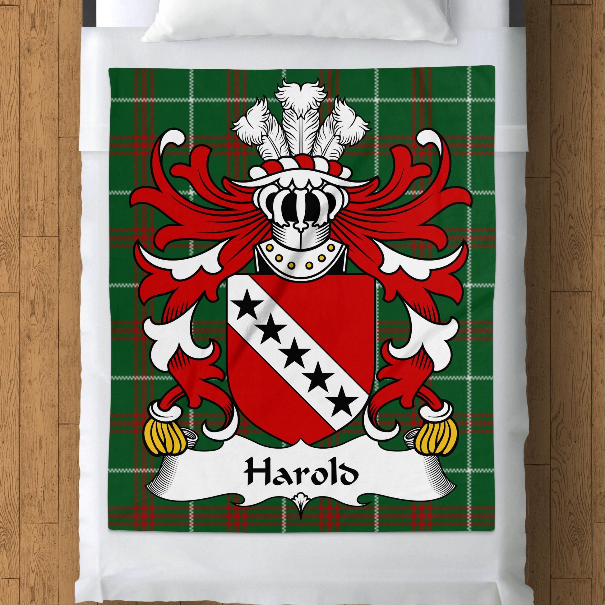 Harold Coat of Arms on Welsh National Tartan Blanket - Living Stone Gifts