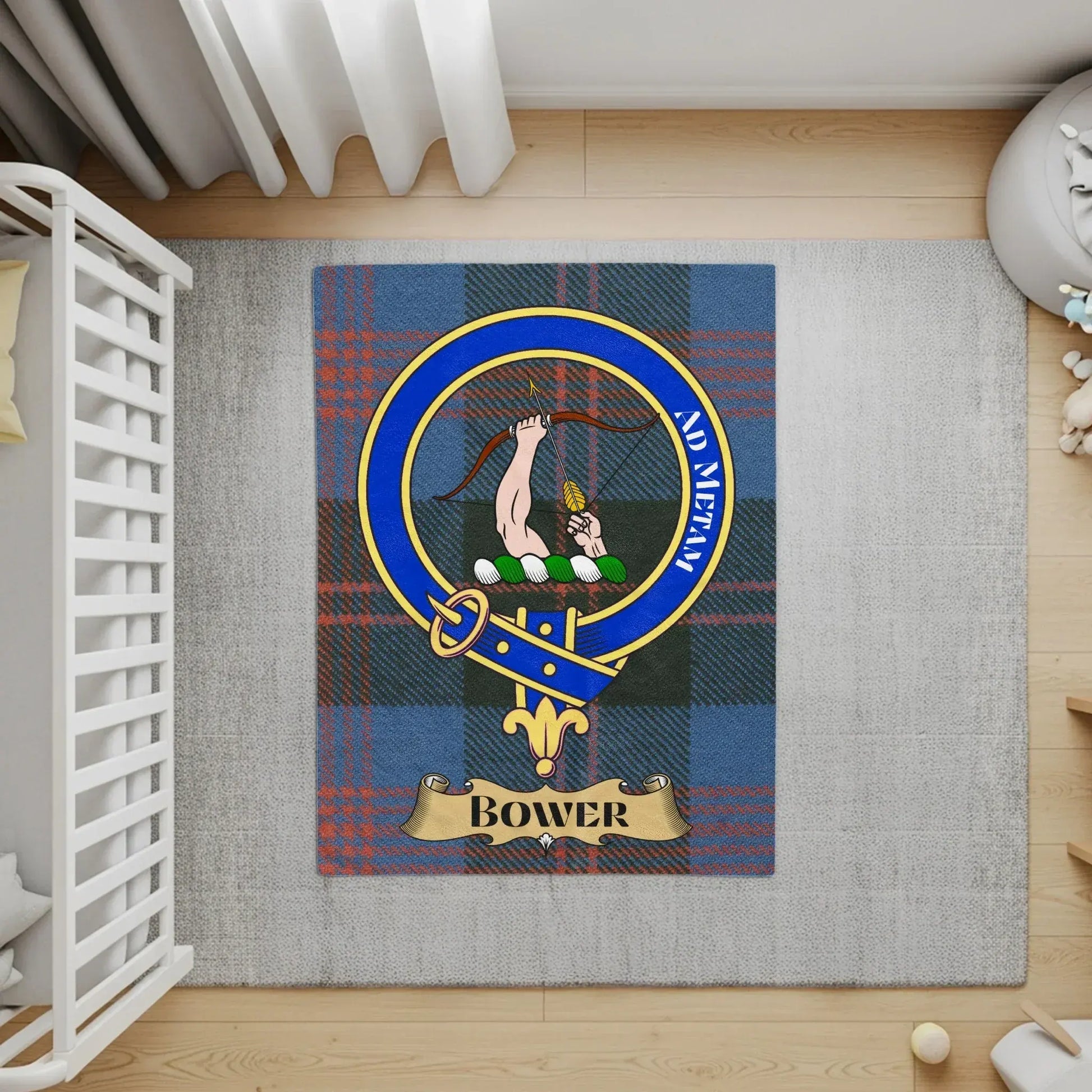 Personalized Family Crest Blue Plaid Rug Custom Product