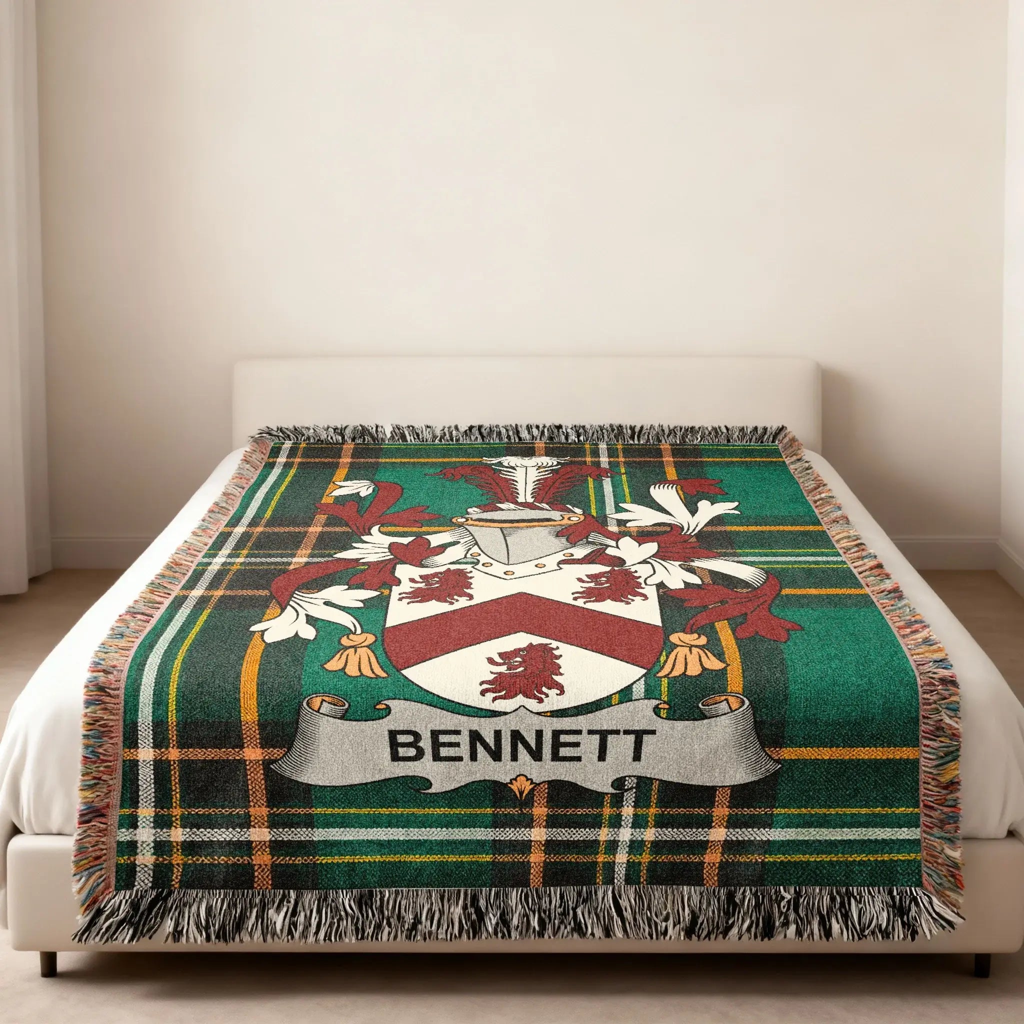 Bennett Family Crest Green Tartan Pattern Blanket product type