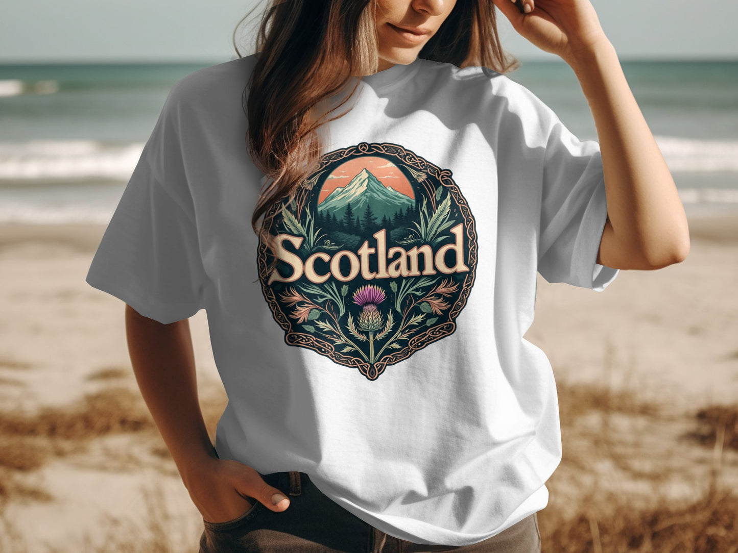 Scotland Mountain and Thistle Graphic T-Shirt - Living Stone Gifts