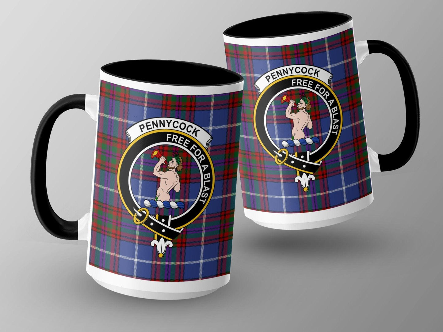 Pennycock Clan Crest Emblazoned Tartan Pattern Mug - Living Stone Gifts