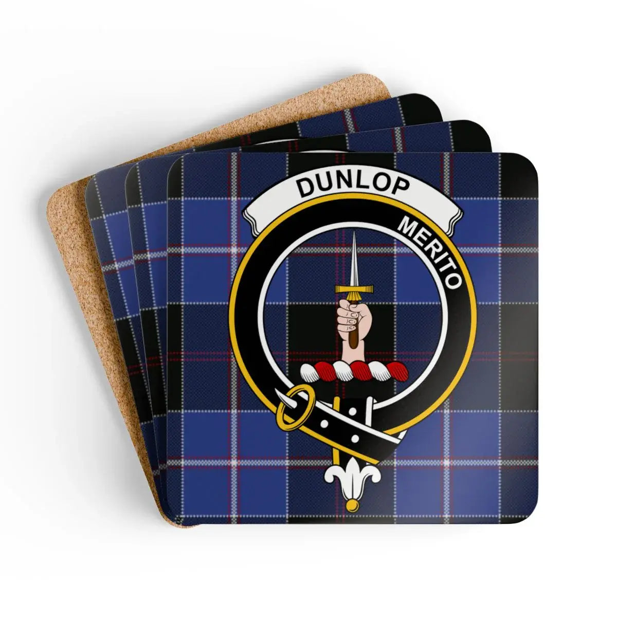 Dunlop Merito Crest with Blue Plaid Square Coasters product type