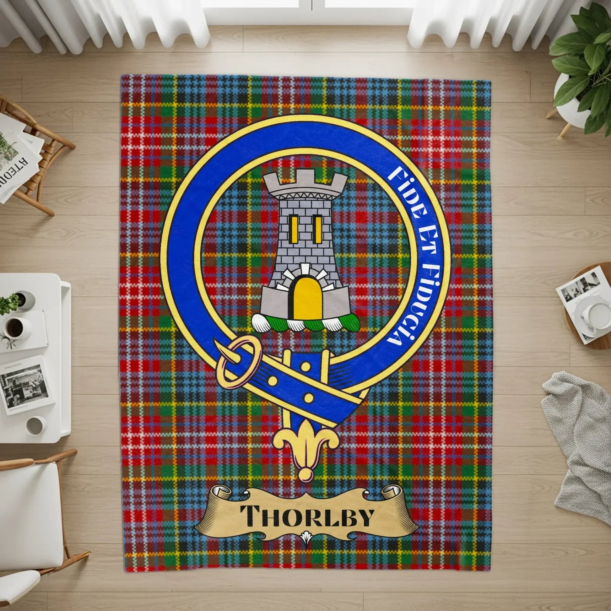 Blue and Red Plaid Pattern with Family Crest product