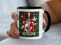 Sarsfield Irish family crest black accent mug on Irish National Tartan