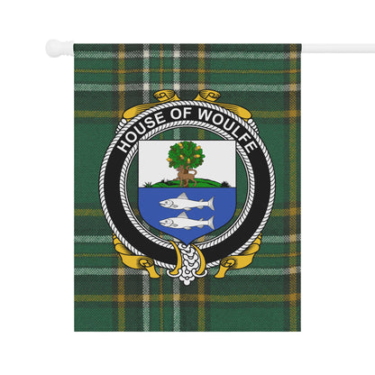 House of Woulfe Family Crest on Green Checkered Flag