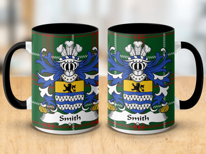 Smith Surname Coat of Arms on Welsh Tartan Background Mug - Living Stone Gifts