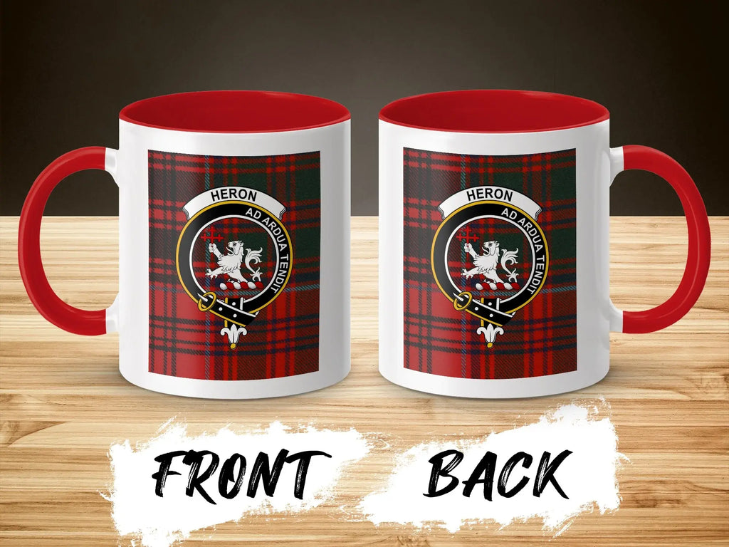 Clan Heron Tartan Mug with Crest Coat of Arms
