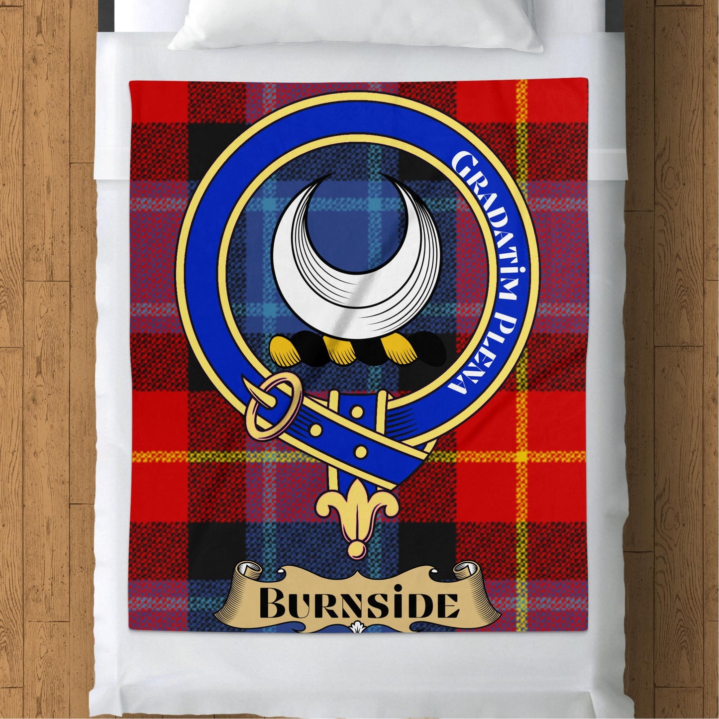 Scottish Clan Burnside Crest Tartan Throw Blanket - Living Stone Gifts