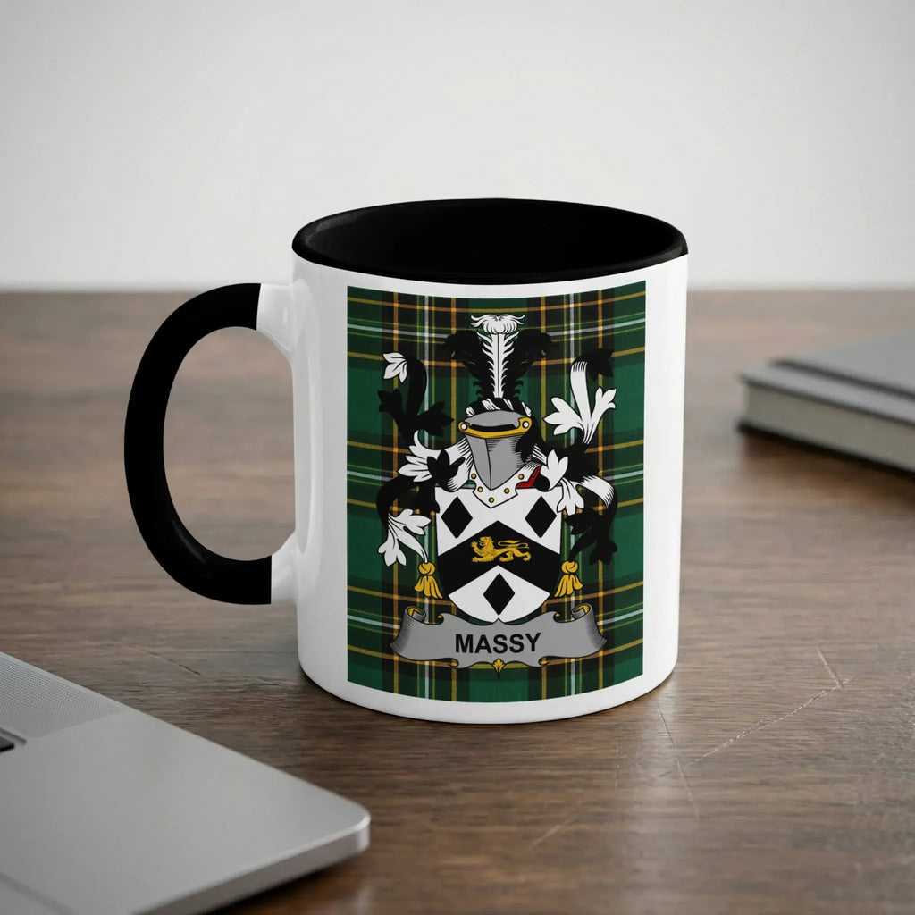 Massy Irish heritage mug with black handle and family crest