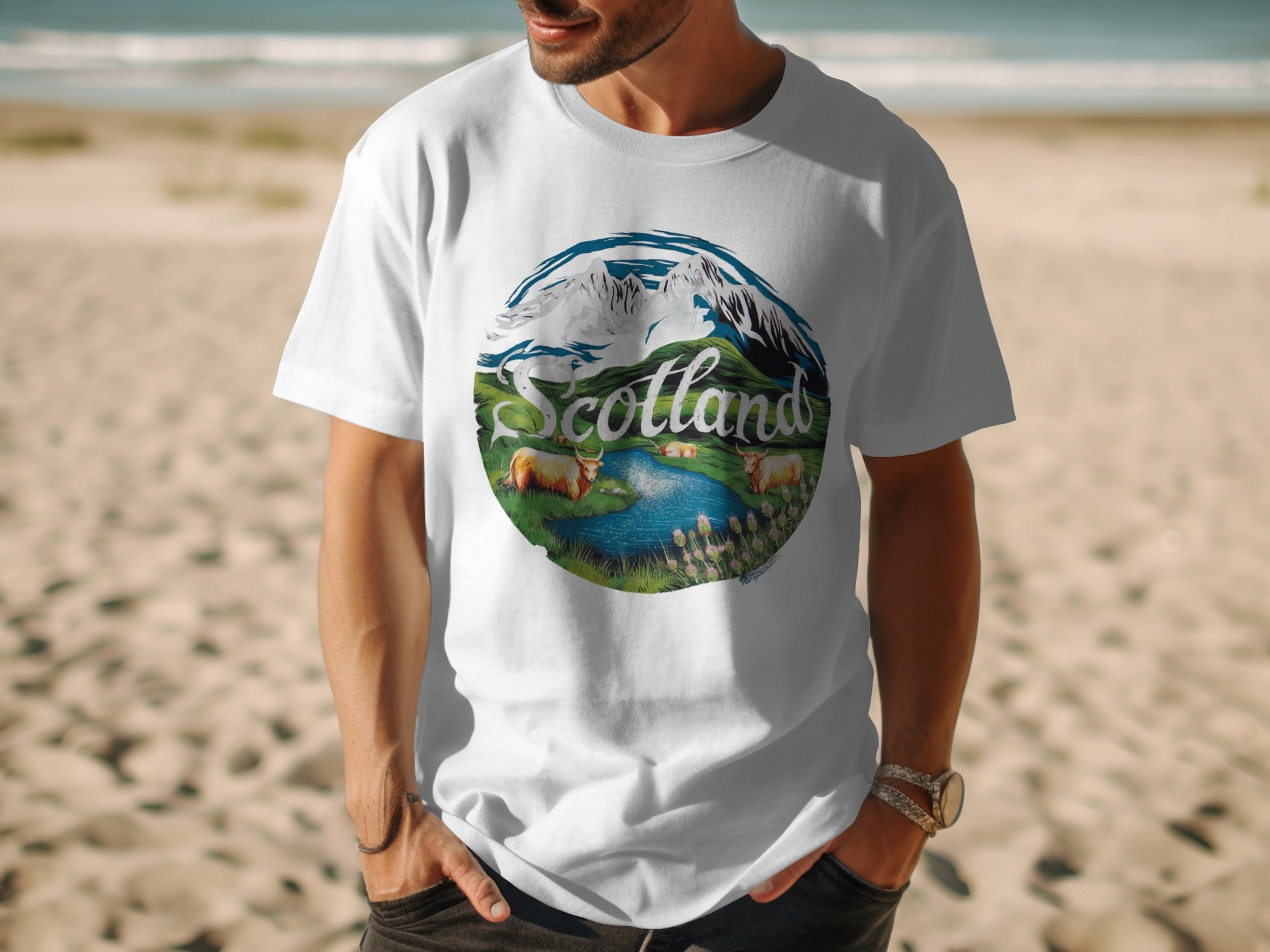 Scenic Scottish Highland Landscape Artwork T-Shirt - Living Stone Gifts