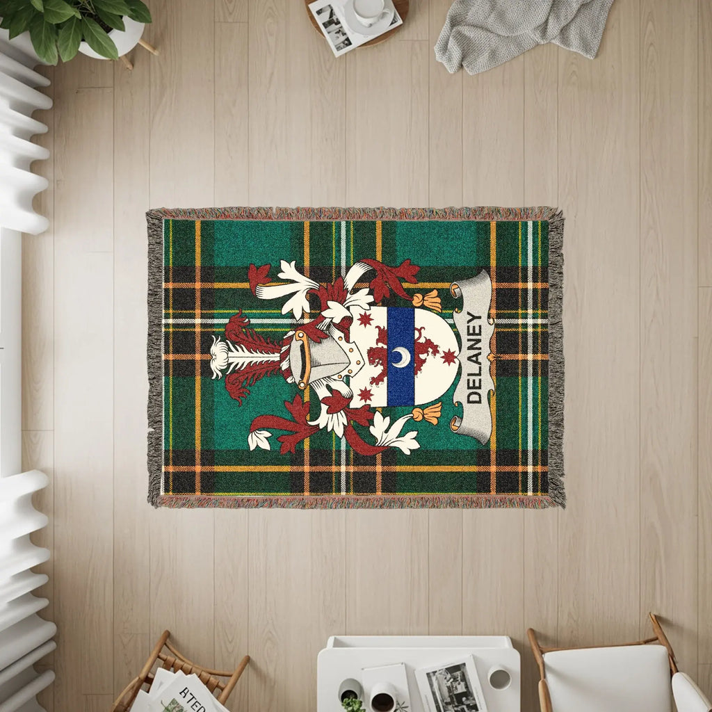 DELANEY Plaid Green Crest Design Throw Blanket product type