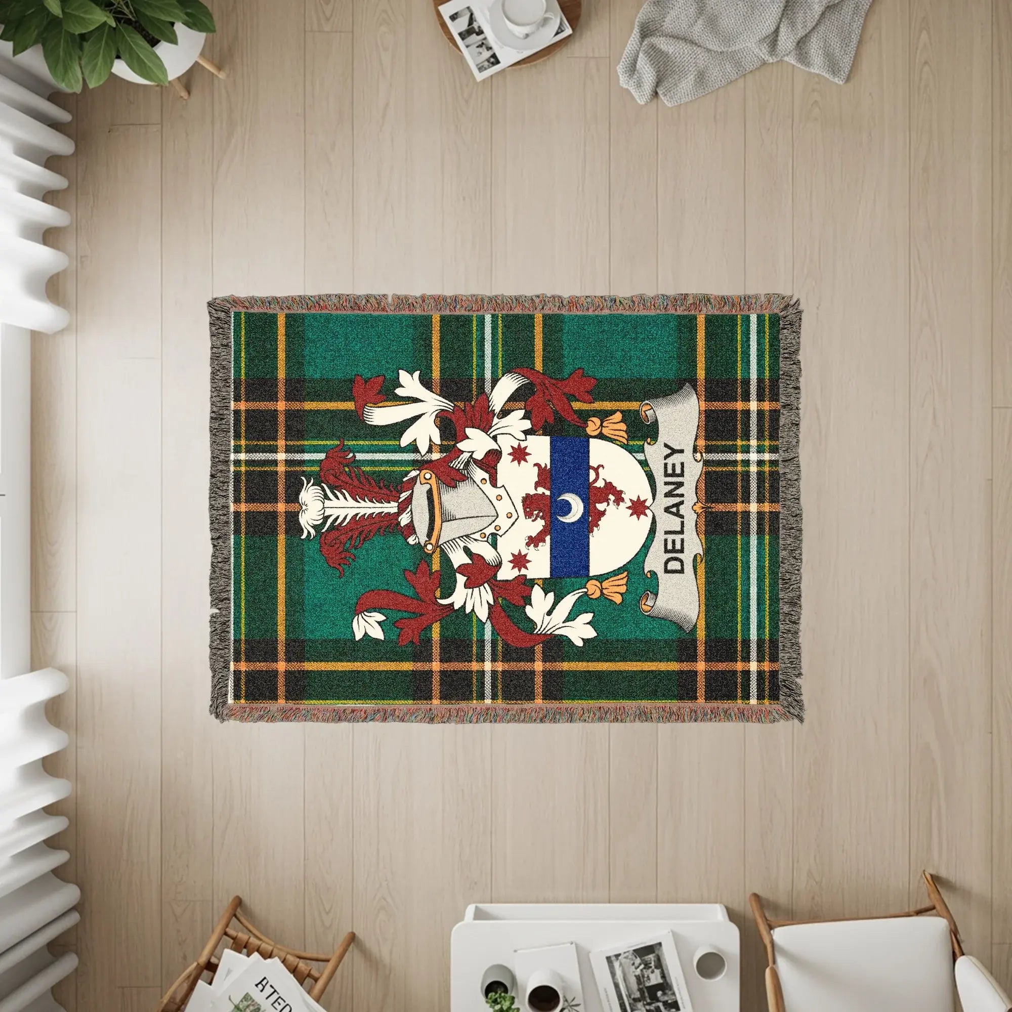 DELANEY Plaid Green Crest Design Throw Blanket product type