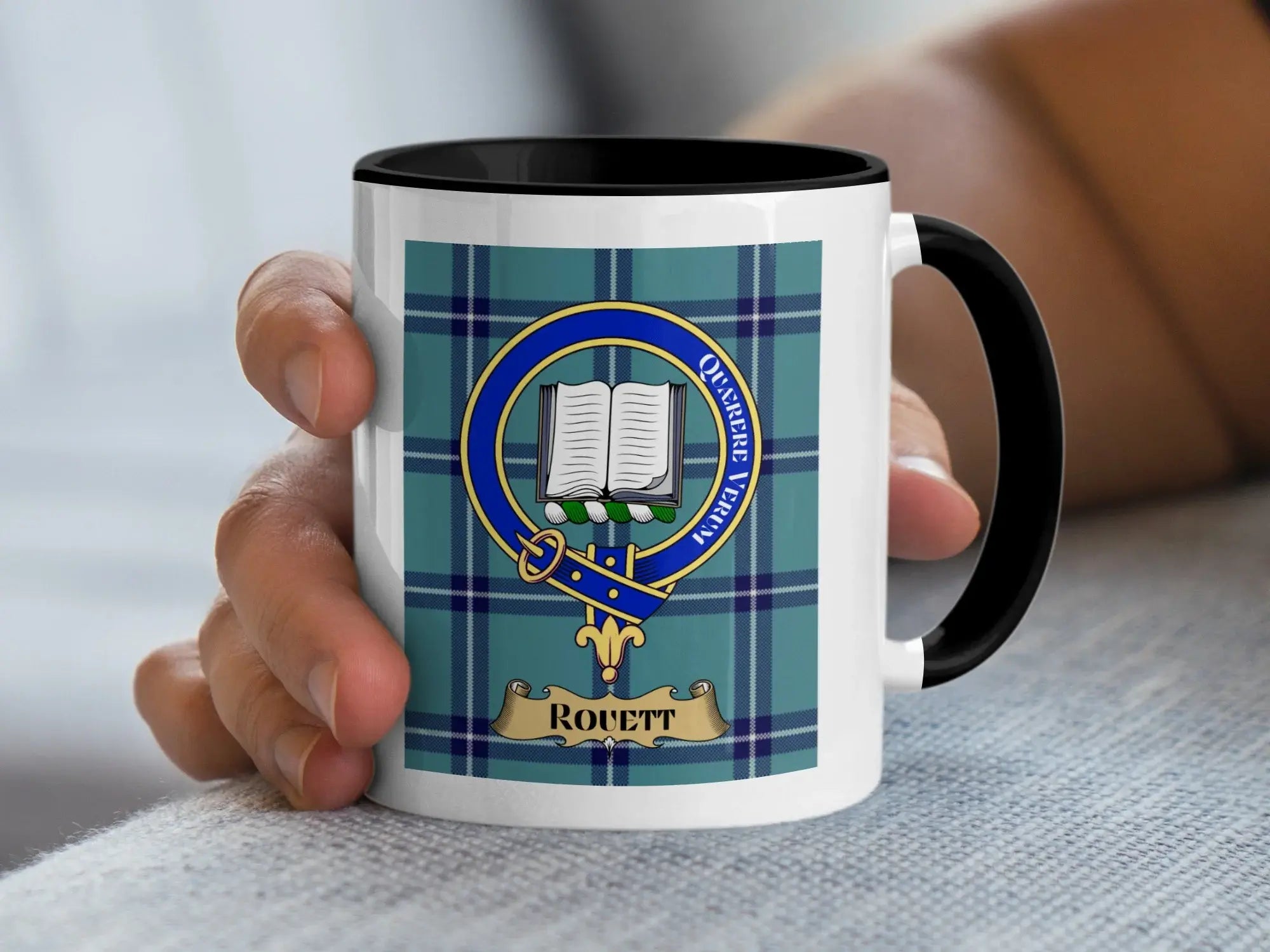 Rouett Clan Crest Plaid Design Custom Coffee Mug