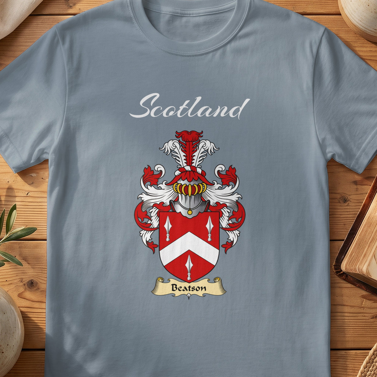 Beatson Scottish family shield T-shirt in Stone Blue