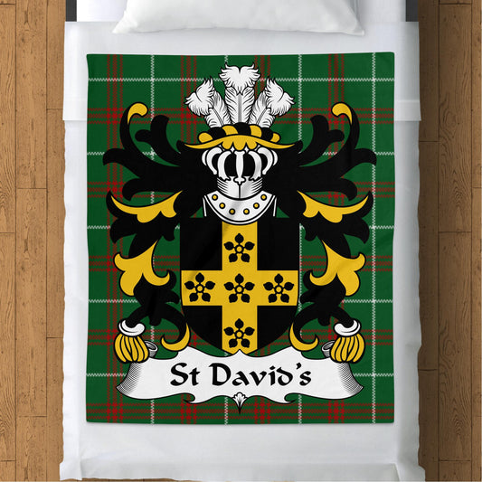 St David's Coat of Arms on Welsh National Tartan Blanket - Living Stone Gifts