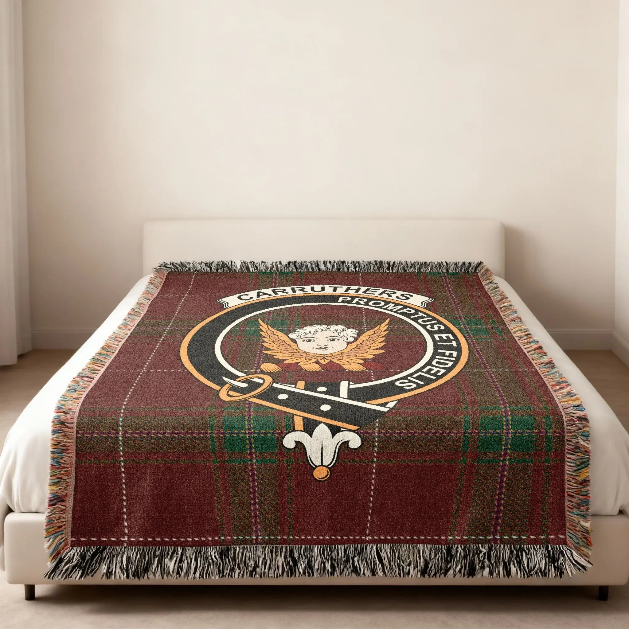 Carruthers Clan Crest Throw Blanket with Fringe Edges