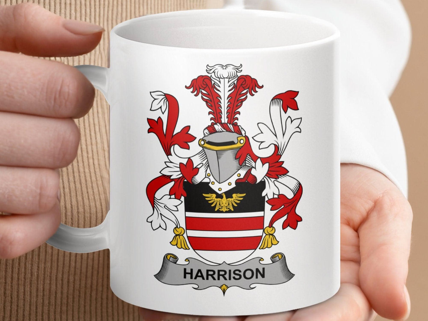 Harrision Surname Irish Family Crest Mug - Celtic Ancestry Gifts