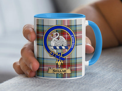 Sellar Clan Crest Scottish Tartan Design Coffee Mug - Living Stone Gifts