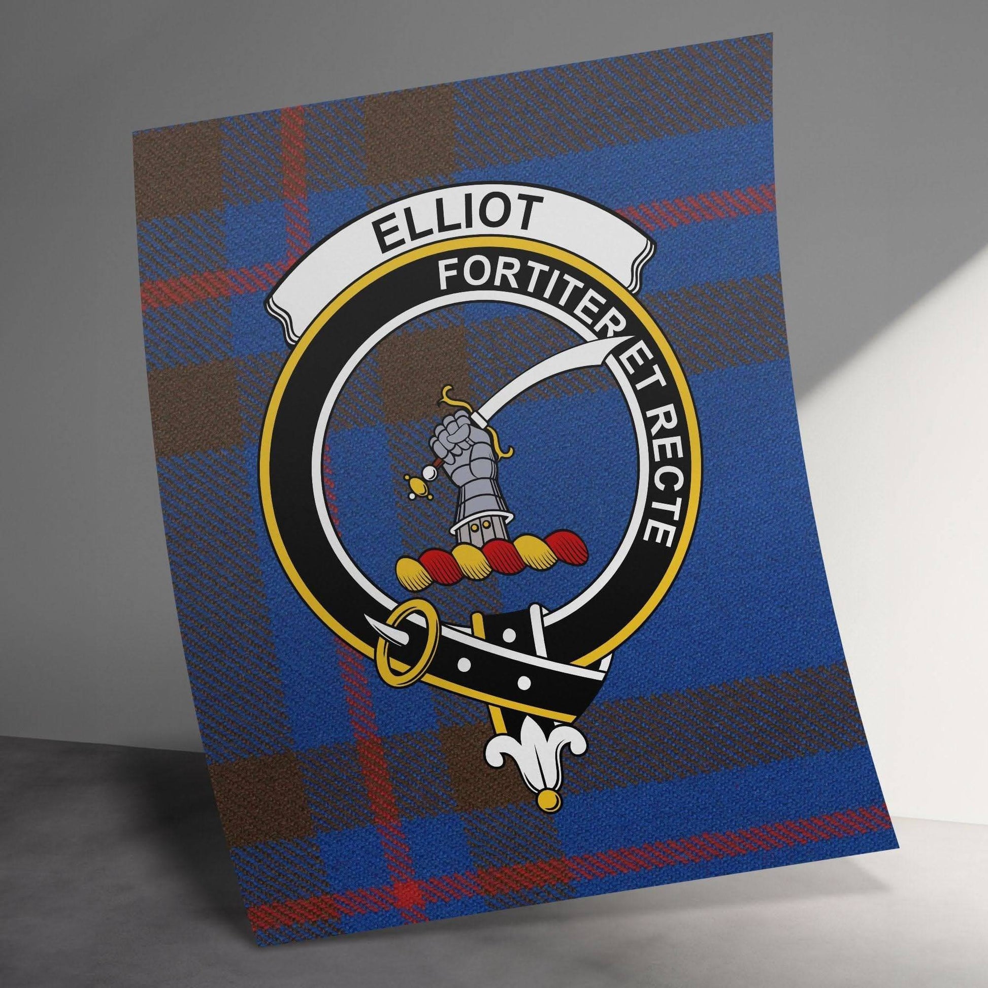 Elliot Scottish Clan Crest Tartan Poster Canvas Wrap - Celtic Ancestry Gifts