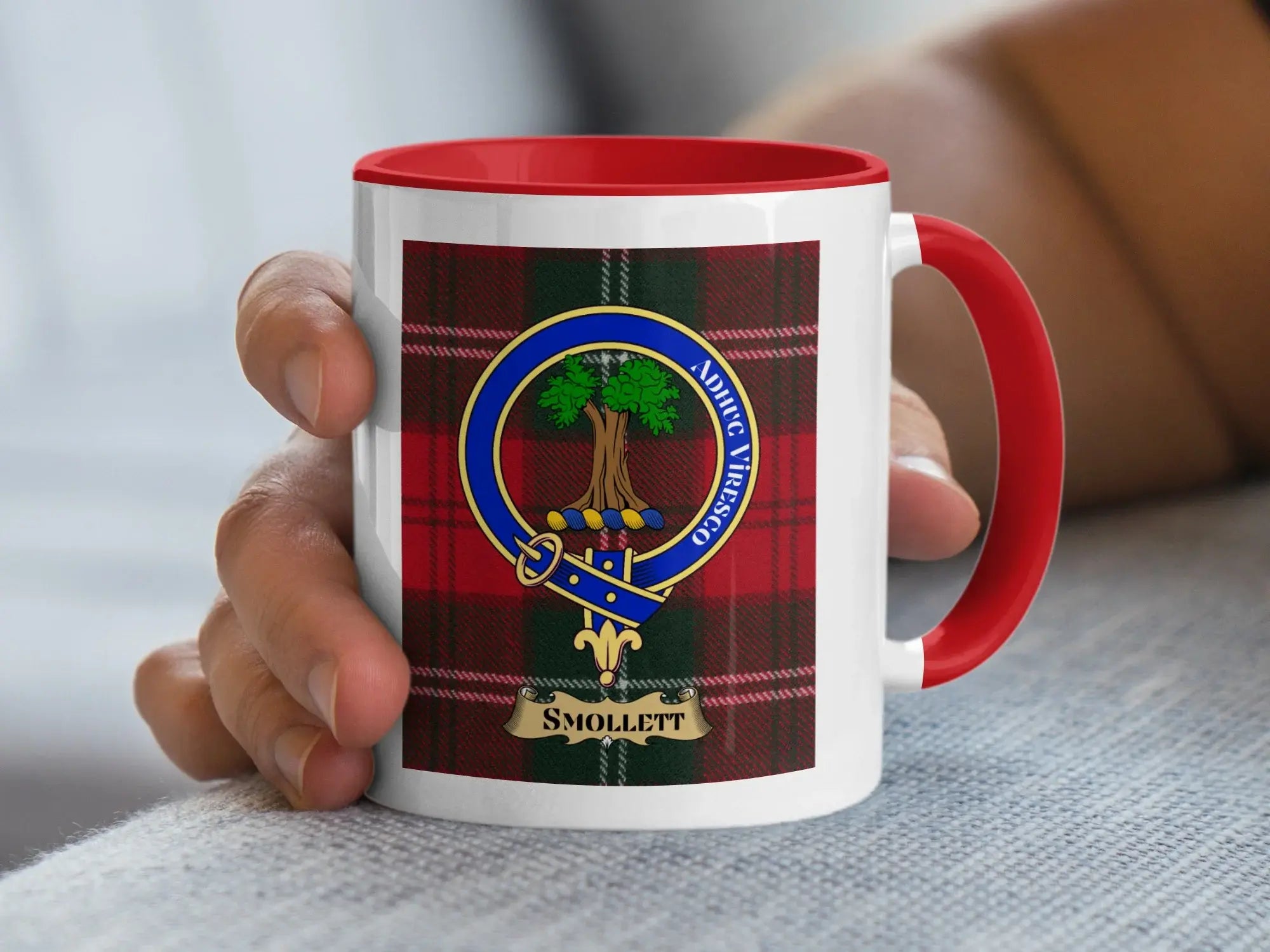 Smollett family crest ceramic mug for everyday coffee and tea