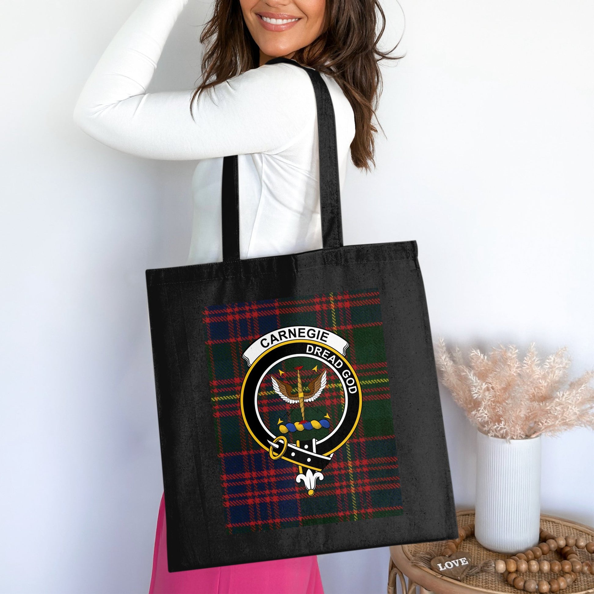 Carnegie clan scottish tartan crest design Tote Bag - Living Stone Gifts