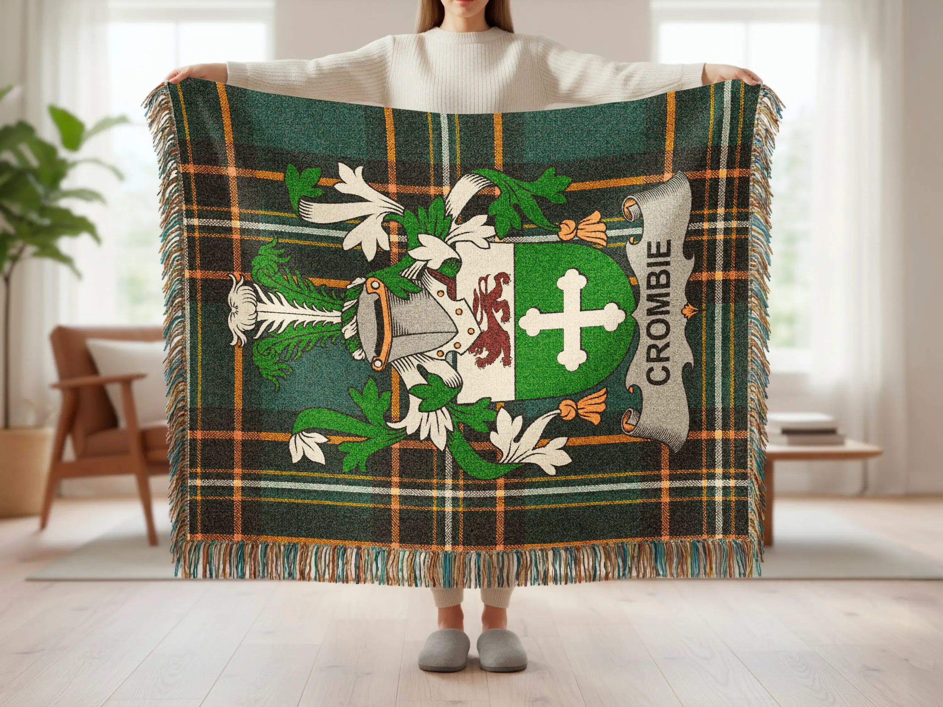 Crombie Family Crest Green Tartan Plaid Woven Throw product type