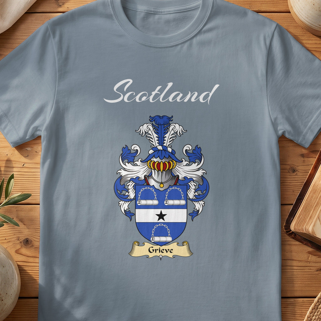 Grieve Scottish family shield T-shirt in Stone Blue