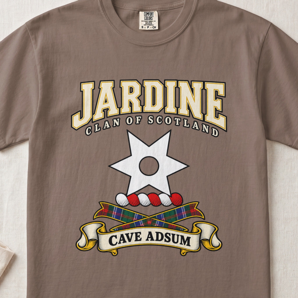 Jardine Scottish clan graphic T-shirt in Espresso, front view