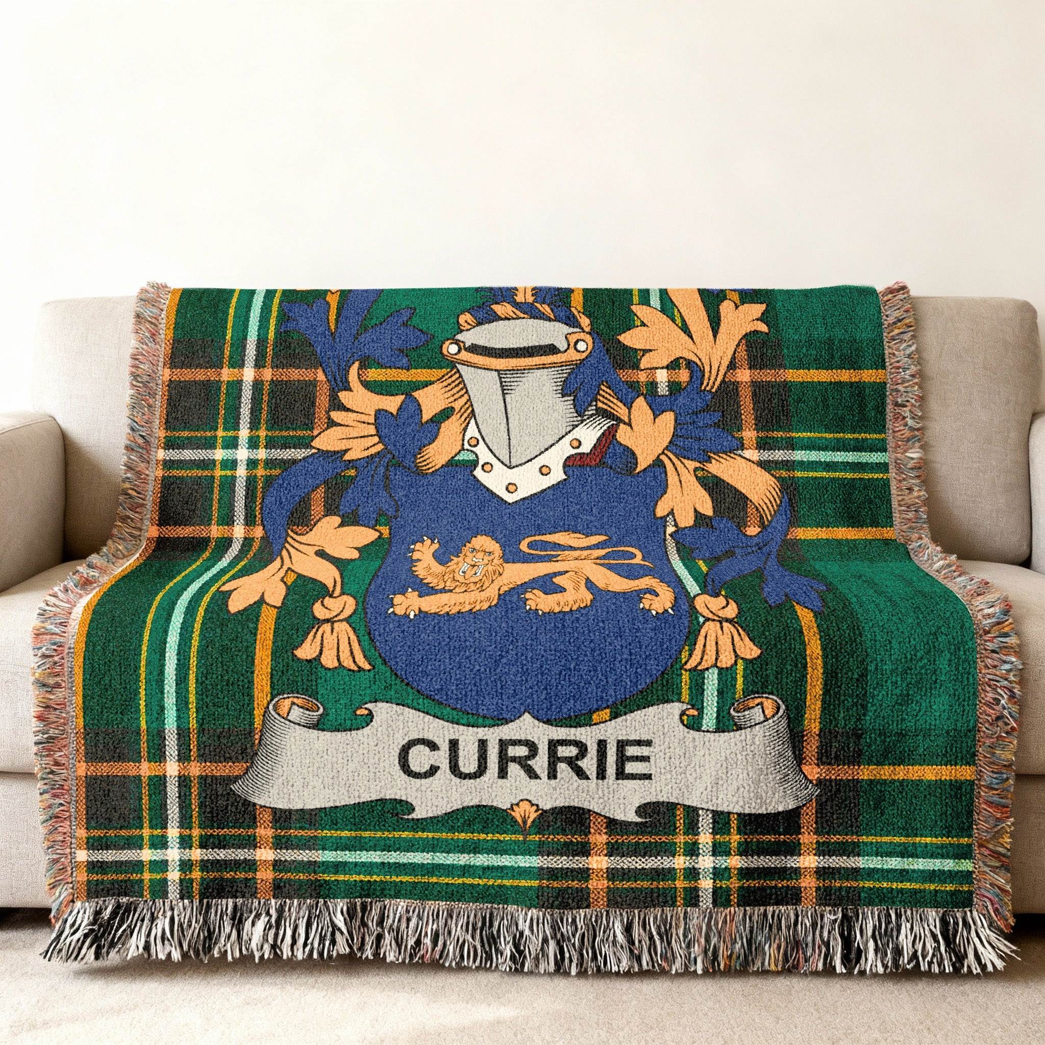 Currie Family Clan Crest Tartan Blanket product type