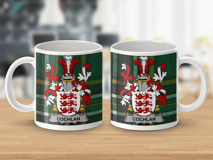 Cochlan Surname Family Crest Irish Tartan Mug - Celtic Ancestry Gifts