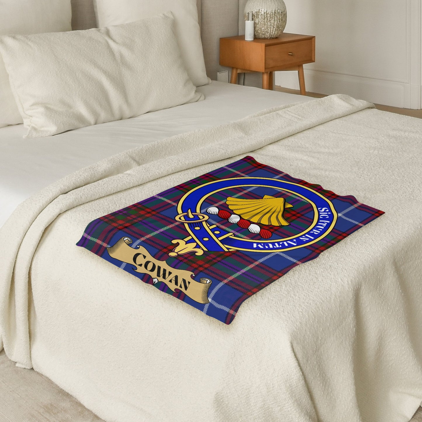 Cowan Clan Scottish Tartan Crest Throw Blanket - Living Stone Gifts