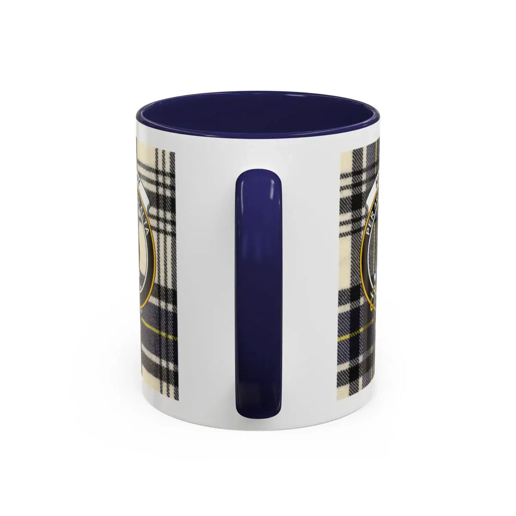 Hannay accent mug with navy handle and interior — 15oz size shown from angle