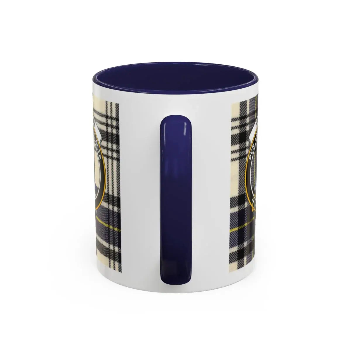 Hannay accent mug with navy handle and interior — 15oz size shown from angle