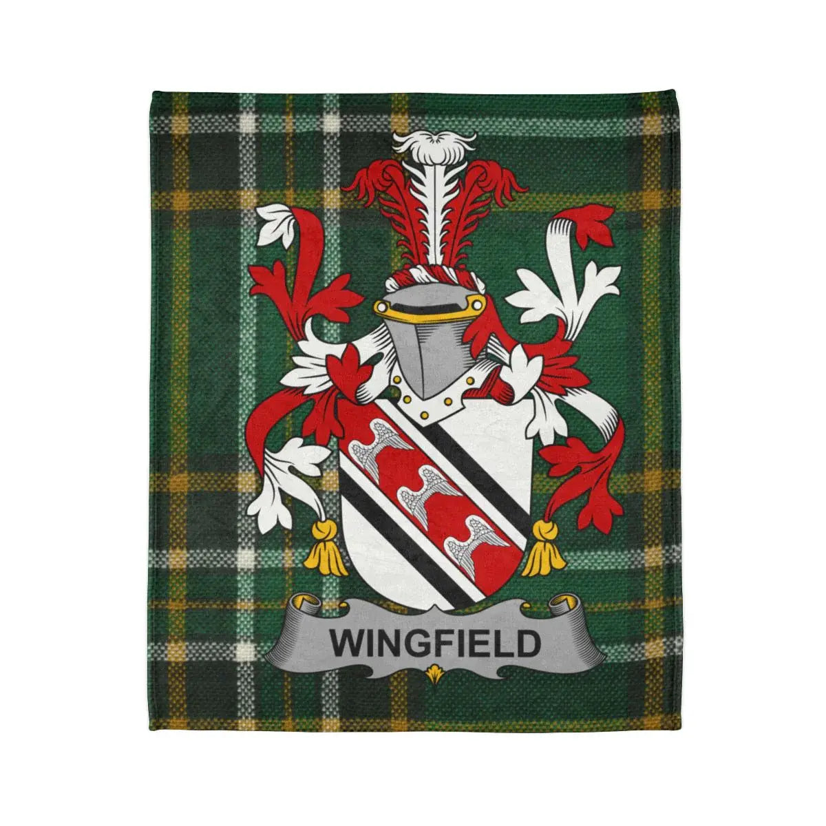Wingfield Family Crest on Tartan Background blanket product