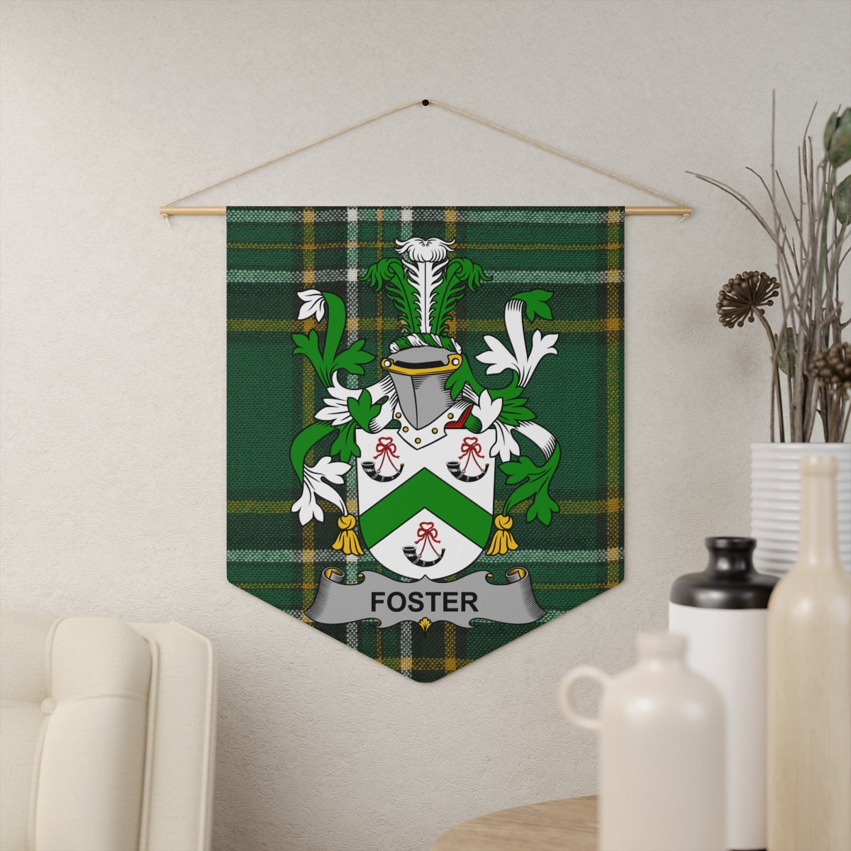 Foster Green Checkered Coat of Arms Wall Hanging product