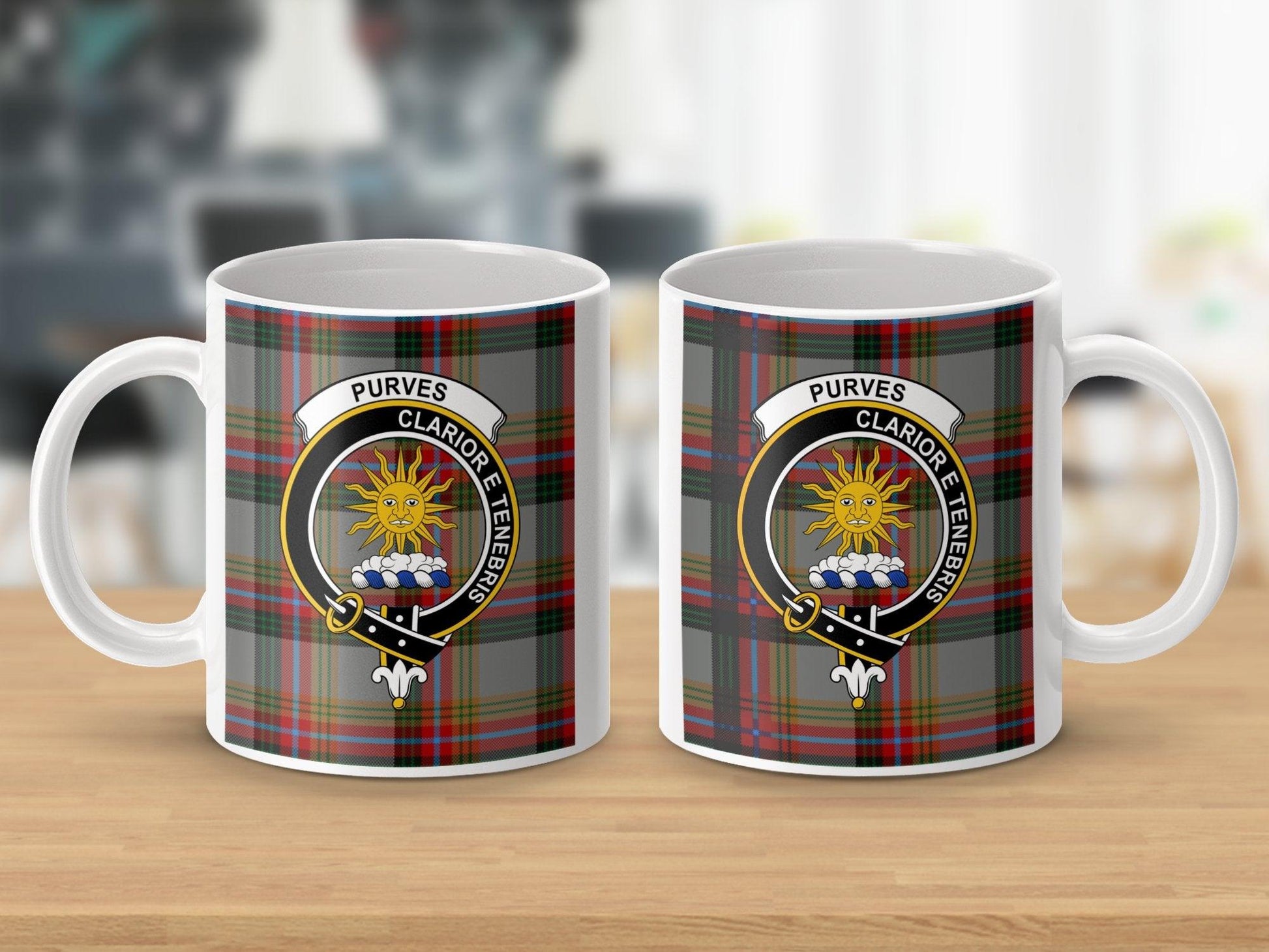 Purves Scottish Clan Crest Tartan Design Mug - Living Stone Gifts