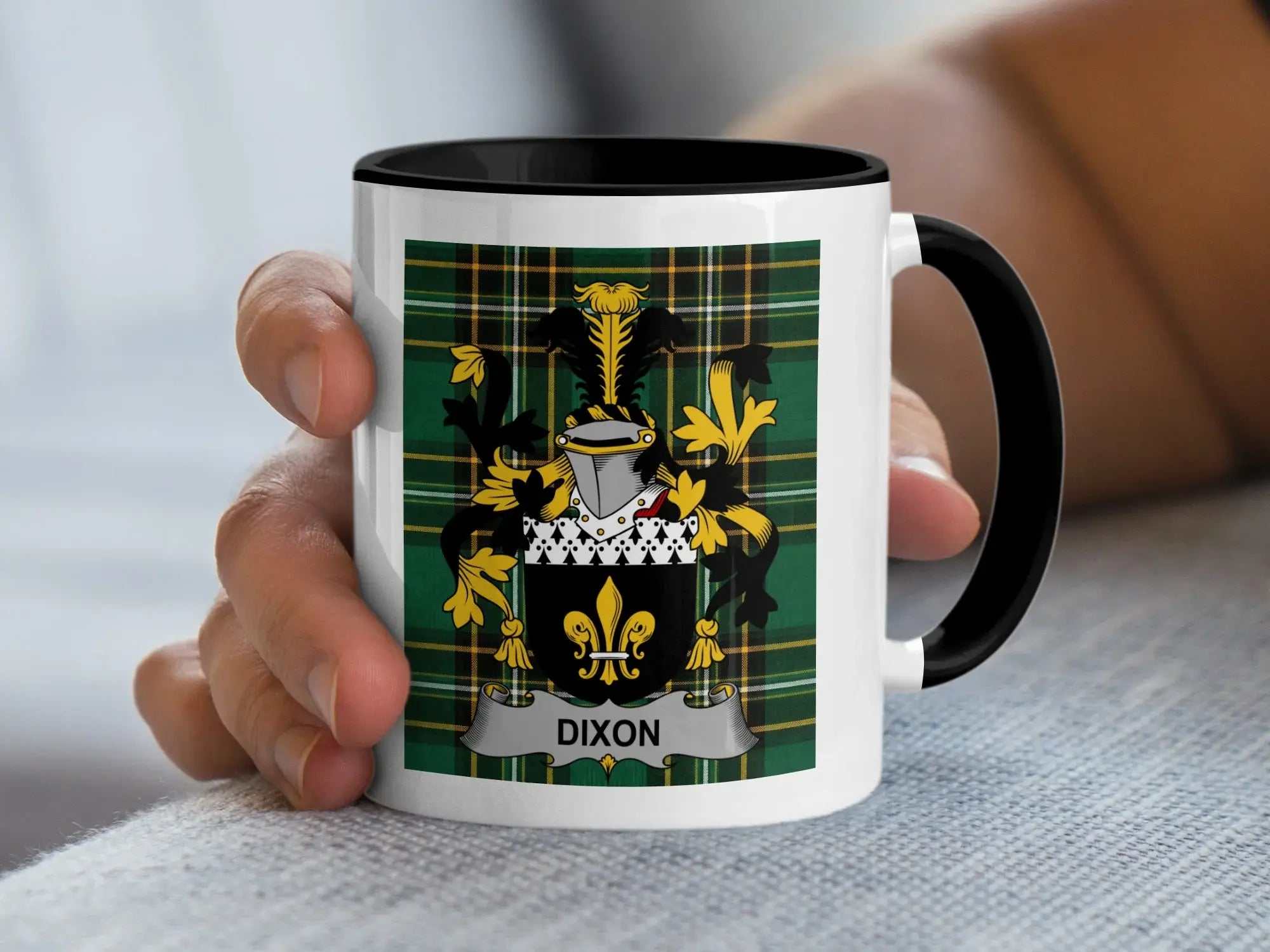 Dixon Irish family crest black accent mug