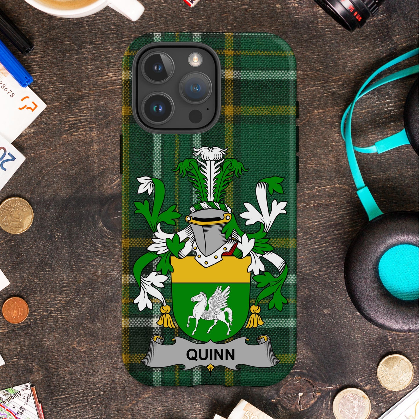 Quinn Irish Surname Family Crest Cell phone cover - Celtic Ancestry Gifts