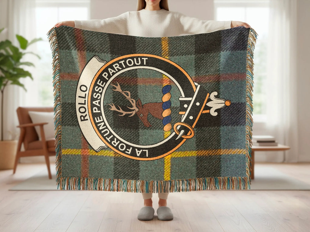 Rollo La Fortune Passe Partout plaid woven blanket — cotton construction, colourful fringe border, 80" x 60"