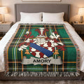 Amory Irish heritage woven blanket with family crest and Irish tartan design