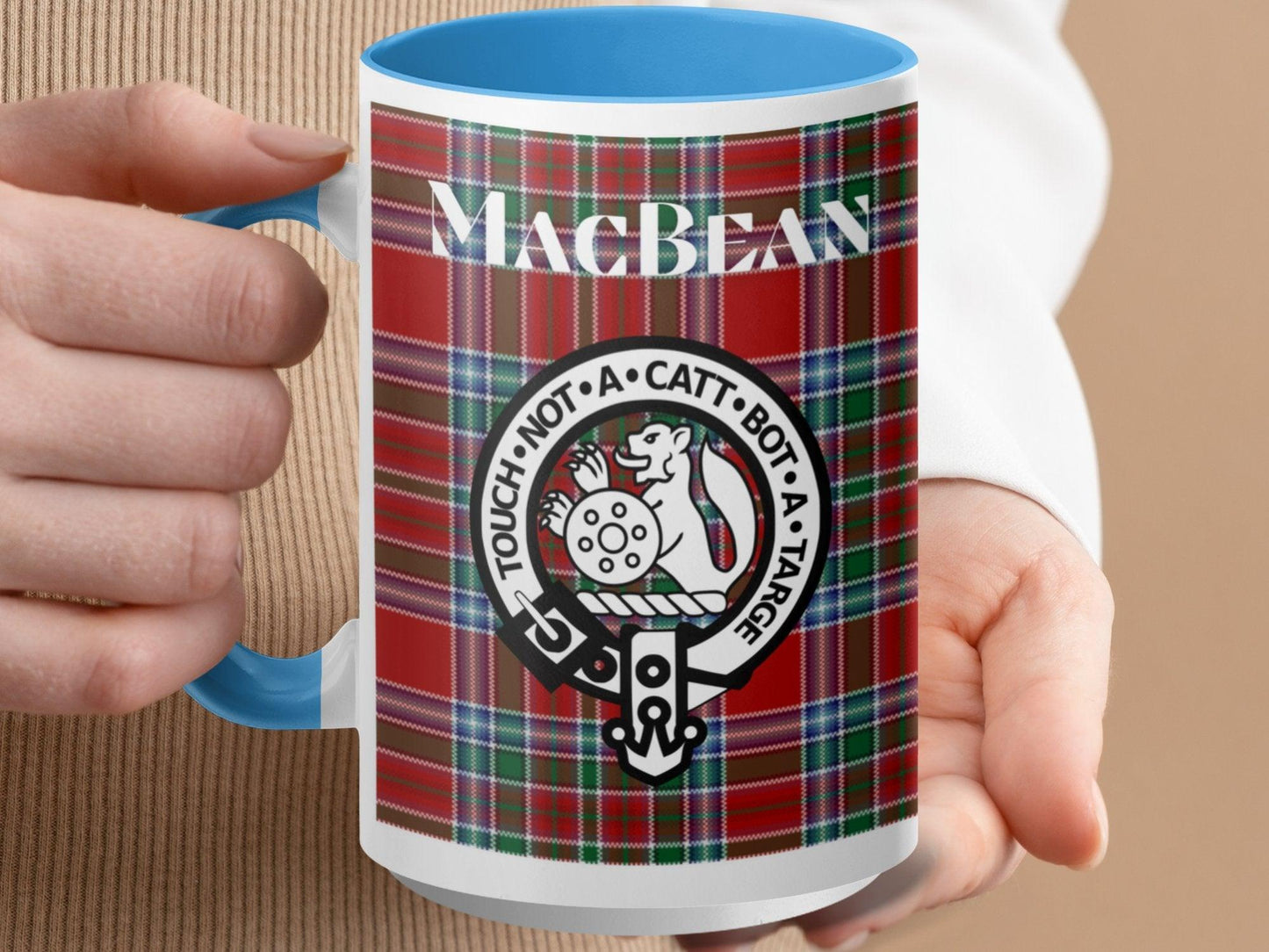 MacBean Clan Crest Mug with Scottish Tartan Design Mug - Living Stone Gifts