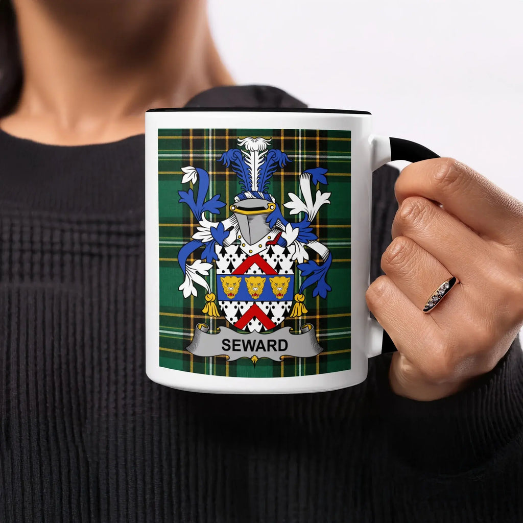 Seward Irish heritage mug with black interior and surname crest