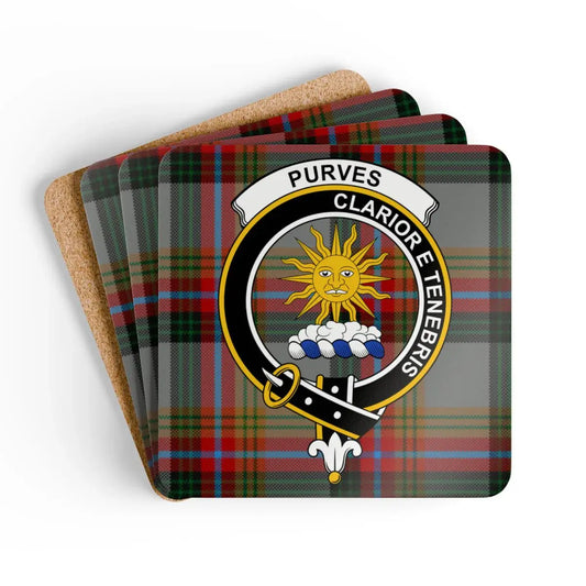 Purves Family Clan Tartan Crest Coaster Set product
