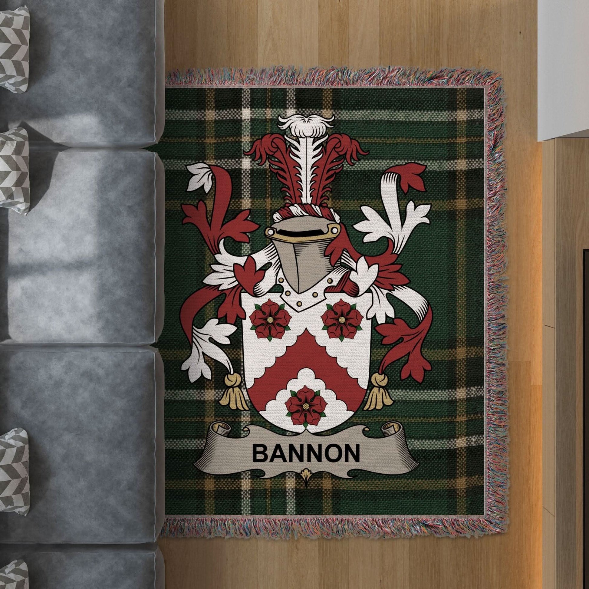 Bannon Surname Irish Coat Of Arms Woven Blanket - Celtic Ancestry Gifts