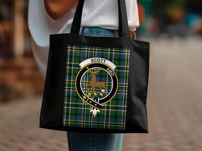 Scottish Clan Crest on Tartan Background Colorful Tote Bag - Living Stone Gifts