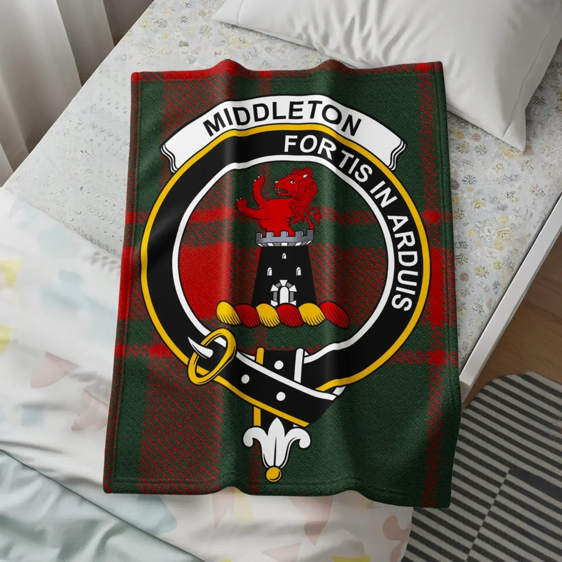 Middleton Family Crest Red and Green Plaid Blanket product type