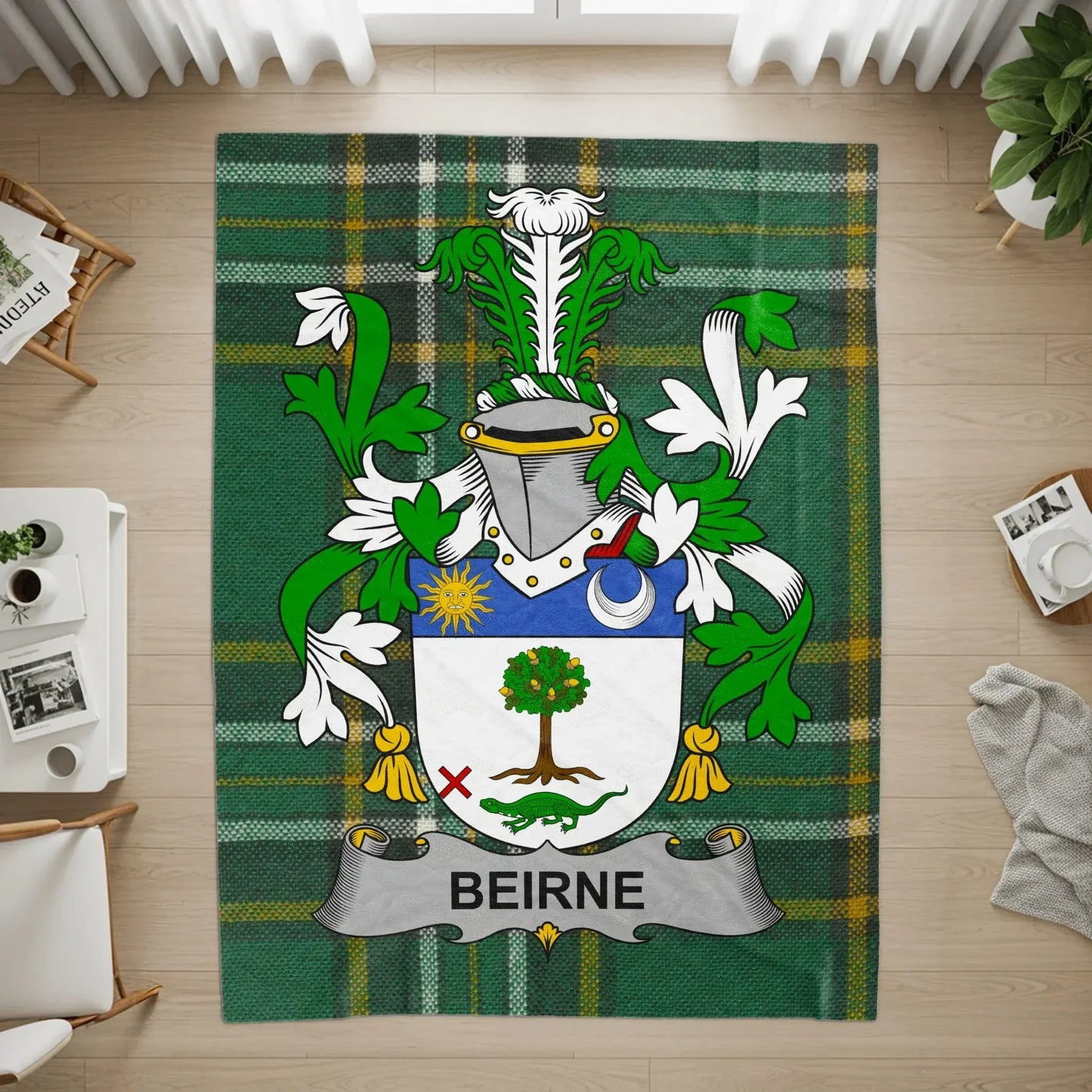 Beirne Family Crest Green Plaid Design Stylish Rug product