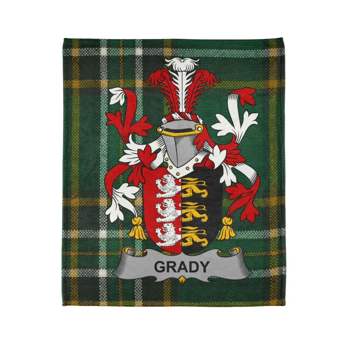 Grady Family Coat of Arms Green Plaid Blanket product