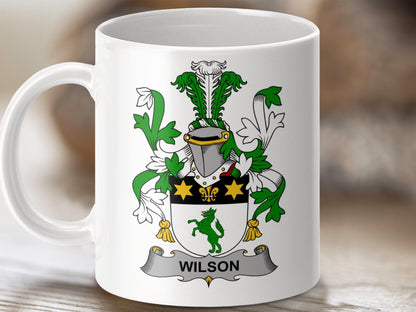Wilson Family Coat of Arms Heraldry Crest Mug - Celtic Ancestry Gifts