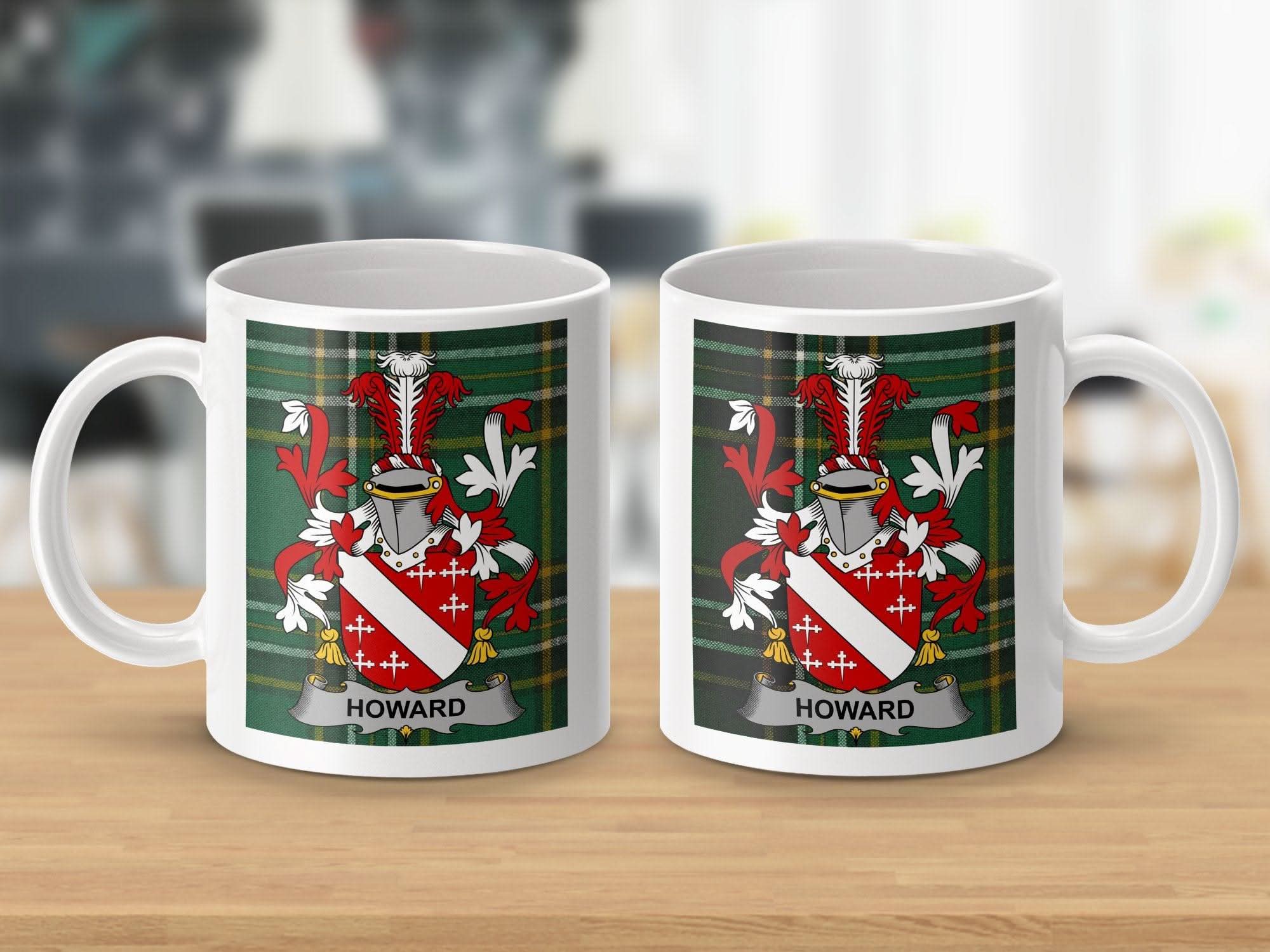 Howard Surname Family Crest Irish Tartan Mug - Celtic Ancestry Gifts